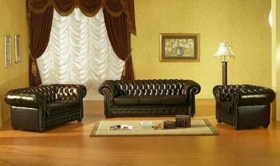 Chesterfield Sofagarnitur Sofa Couch Polster Sitz 3 + 2 + 1 Garnitur Ledersofa Napo2