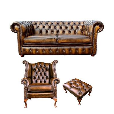 Design Chesterfield Couch Sofa Garnitur Sofa Set Leder Textil Ohrensessel Neu