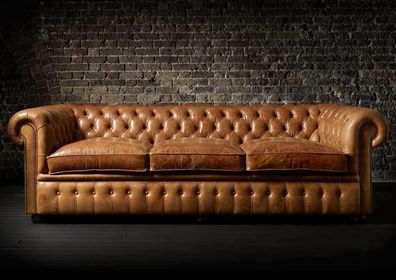 XXL Hellbraun Sofa 3 Sitzer Couch Chesterfield Polster Sitz Garnitur Leder Neu