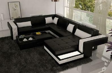 Ecksofa Ledersofa Big XXL U Form Wohnlandschaft Sofa Couch Garnitur Neu H2211