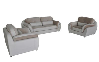 Leder Textil Sofa Polster Sitz Set Garnitur Design Sofagarnitur 3 + 1 + 1 Sessel