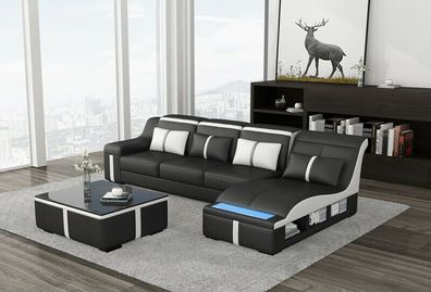 Eck Sofa Couch Polster Eck Sitz Leder Garnitur Beleuchtet L Form Wohnlandschaft