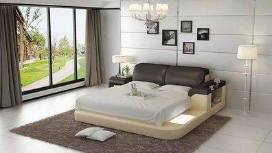Luxus Bett + Beleuchtung Lederbett Betten Sofa Big Ehe Polster 140/160/180 LB8807