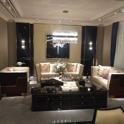 Luxus Designer Sofa Couch Polster Sitz Garnitur Set Holz Leder Textil 3 + 2 + 1 Neu