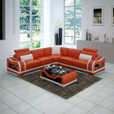 Ledersofa Couch Wohnlandschaft Ecksofa Eck Garnitur Design Modern Sofa G8030B