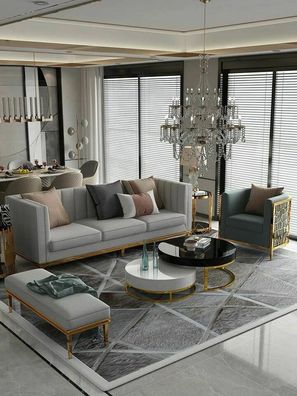 Metall Elemente Leder Textil Couch Sofa Polster Sitz Garnitur Leder 3 + 1 Sitzer
