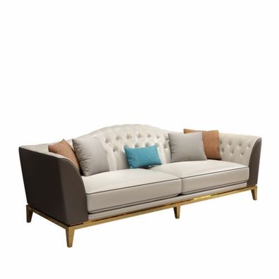 Dreisitzer Couch Polster Leder Sofa Sitz 3er (ohne 2 + 1) Chesterfield Metall Neu