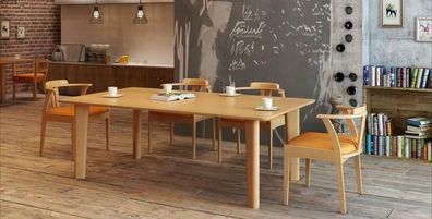 Design Holz Ess Lehn Stuhl Wohn Zimmer Garnitur Polster Neu Tisch + 4 Stühle Set
