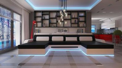 Eck Leder Textil Stoff Couch Sofa Garnitur Wohnlandschaft Polster Ecke DavosV !