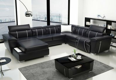 Ledersofa Couch Polster Designersofa Leder Sofas Sofa U-Form G8048 Schwarz Neu