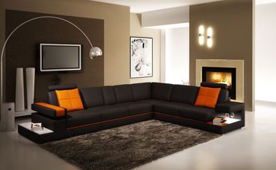 Moderne Wohnzimmer Ecksofa Couch Ledersofa mit Beleuchtung Sofa Couchen Leder