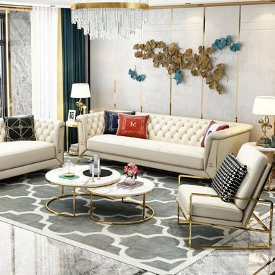 Dreisitzer Couch Polster Design Sofa Moderne 3er Sitz Sofas Zimmer Möbel Weiß