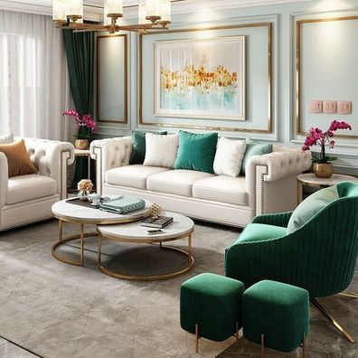Design Sofa Garnitur Polster Sitz Couchen Couch Luxus Sofas 3 + 1 + 1 + Tisch Luxus