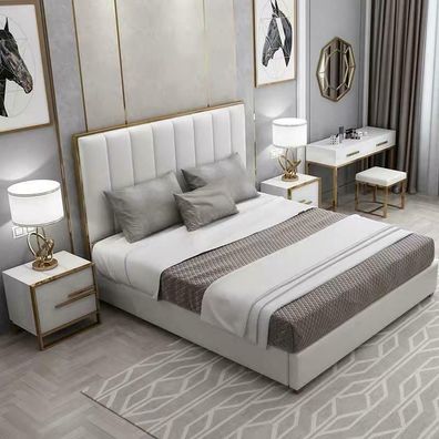 Bett Polster Design Luxus Doppel Betten Beige180x200cm Schlaf Zimmer Leder Hotel