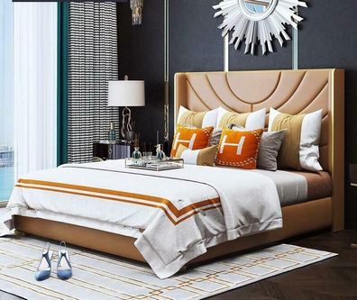 Bett Polster Design Luxus 180x200cm Doppel Hotel Betten Ehe Schlaf Zimmer Leder