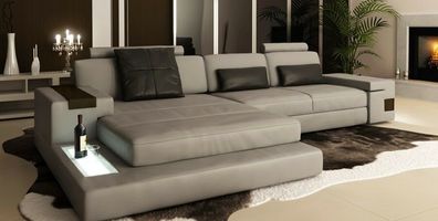 Ecksofa Couch Polster Wohnlandschaft Eck Garnitur Ecke Leder Sofa Grau L Form