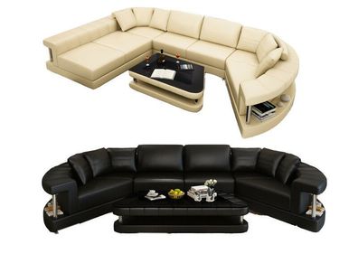 Sofa Couch Wohnlandschaft XXL Couch Ledersofa mit Ottomane Sofagarnitur R7007