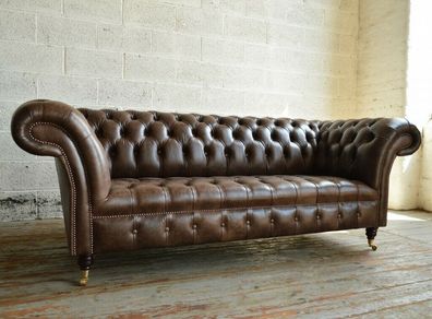 Chesterfield Couch Polster Sofas Klassischer Sitz Leder Textil 3 Sitzer - 297