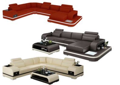 Sofa Couch Wohnlandschaft XXL Couch Ledersofa mit Ottomane Sofagarnitur G8013