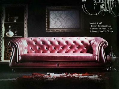 Chesterfield Extra Klasse Sofa Couch Garnitur Polster Designer Ledersofa Neu