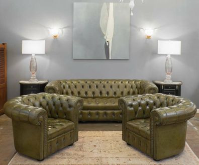 Chesterfield Leder Design Luxus Sofagarnitur Couch Sofa Polster 3 + 1 + 1 Sitzer