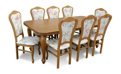 Klassische Designer Esszimmer Garnitur Holz Tisch + 8 Stühle Stuhl Garnitur Neu