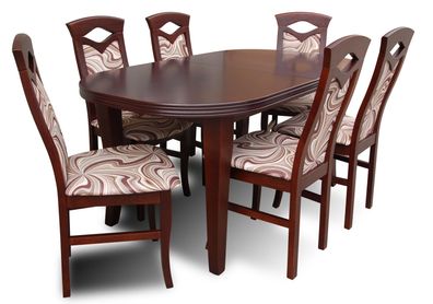 Designer Esstisch Gruppe + 6 Stühlen Stuhl Tische Holz Tisch Büro Esszimmer Neu