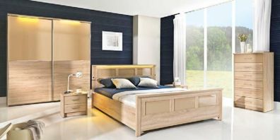 Schlafzimmer Holz Garnitur Set Komplett Bett Schrank Kommode Nachttisch Cremona2