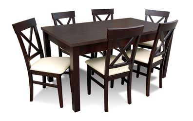 Designer Esstisch Esszimmer + 6 Stühlen Gruppe Stuhl Tische Holz Tisch Büro Neu