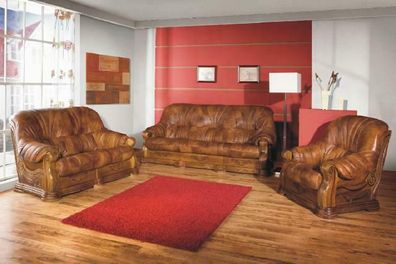 2 + 1 Sitzer Sofagarnitur Rindsleder Sofas Couch Poster Klassisch Leder Set Italy