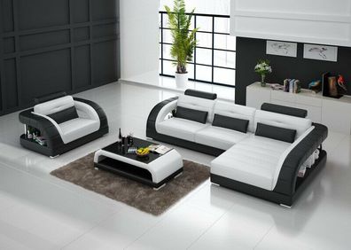 Ledersofa Couch Wohnlandschaft Ecksofa + Sessel Neu Garnitur Design Sofa G8012E