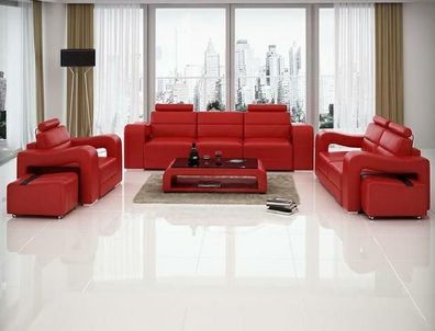 Designer Ledersofa Sofagarnitur Couch Sofa Sitz Polster Garnitur 3 + 2 + 1 Set PISA