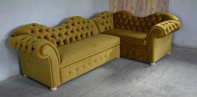 Design Chesterfield Ecksofa Eckcouch Loungesofa Couch Eck Stoff Garnitur Sofa