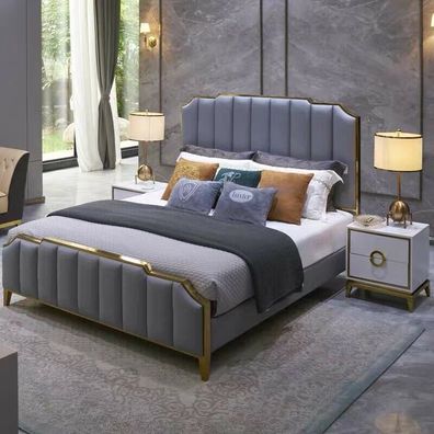 Modernes Design Bett 180x200 Leder Metall Betten Doppel Schlaf Zimmer Hotel Ehe