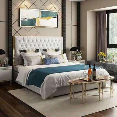 Designer Bett Chesterfield Leder Hotel Metall Betten Doppel Schlaf Zimmer Luxus