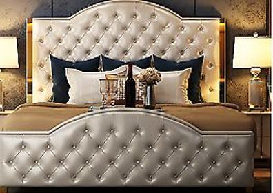 Bett Polster Design Luxus Doppel Hotel Betten Schlaf Zimmer Leder Chesterfield