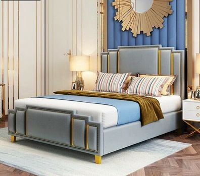 Designer Bett 180x200 Leder Metall Betten Doppel Schlaf Zimmer Luxus Ehe Hotel