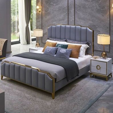 Bett Polster Design Luxus Doppel Betten Grau 180x200cm Schlaf Zimmer Leder Hotel