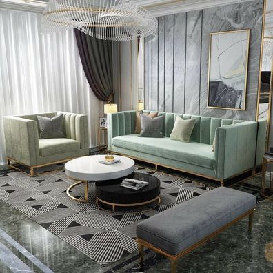 Design Sofa Möbel Wohn Zimmer Set Couch Polster Sitz Garnitur Samt 3 + 1 Gruppe