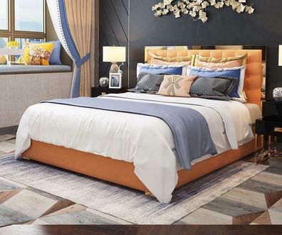Chesterfield Designer Bett Leder Hotel Metall Betten Doppel Schlaf Zimmer Luxus