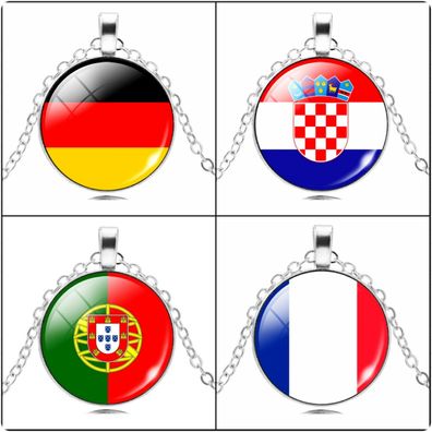 Halskette mit Anhänger Damen Schmuck Länder Flaggen Kroatien Portugal DE FR
