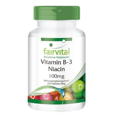 Vitamin B-3 Niacin 100mg Nicotinamid - 250 Tabletten - fairvital