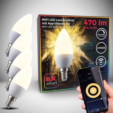 4x LED WiFi Leuchtmittel Smart Home Lampe dimmbar Birne E14 Alexa Google 5,5W