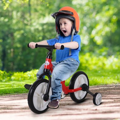 HOMCOM® Kinder Laufrad Kinderfahrrad 2-in-1 Stützräder Pedale 2-5 Jahre PP Rot