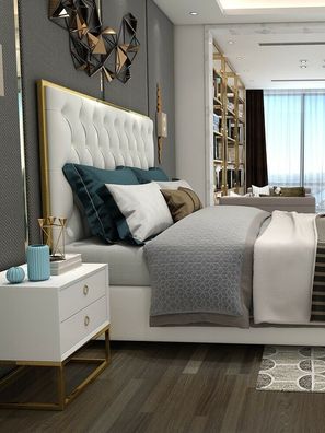 Bett Chesterfield Design Luxus Hotel Betten 180x200cm Schlaf Zimmer Leder Weiß