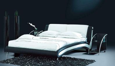 Bett Modern Design Luxus Hotel Betten 180x200cm Schlaf Zimmer Leder Schwarz Weiß