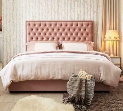 Bett Chesterfield Design Luxus Hotel Betten 180x200cm Schlaf Zimmer Leder Rosa