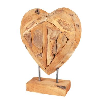 Teak Herz auf Ständer massiv - 30 cm - Tisch Deko Figur Holz Skulptur Dekoherz