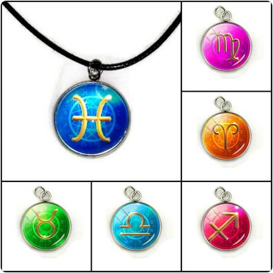 Sternzeichen Halskette Horoskop Astronomie Tierkreiszeichen Farbig Anhänger Glas