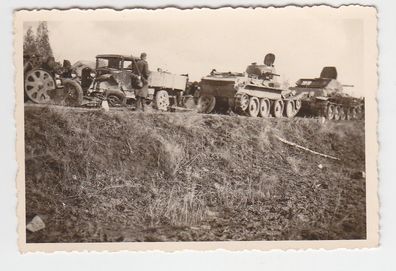 69498 Original Foto Panzer auf der Rollbahn Smolensk - Moskau 1941